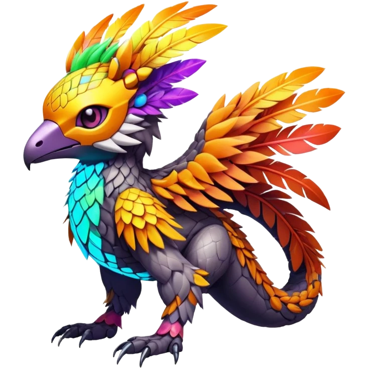 Tropical exotic futuristic lush warm-colored modern colorful neon-colored cyber-Fakémon-Digimon-Trico-creature emoji