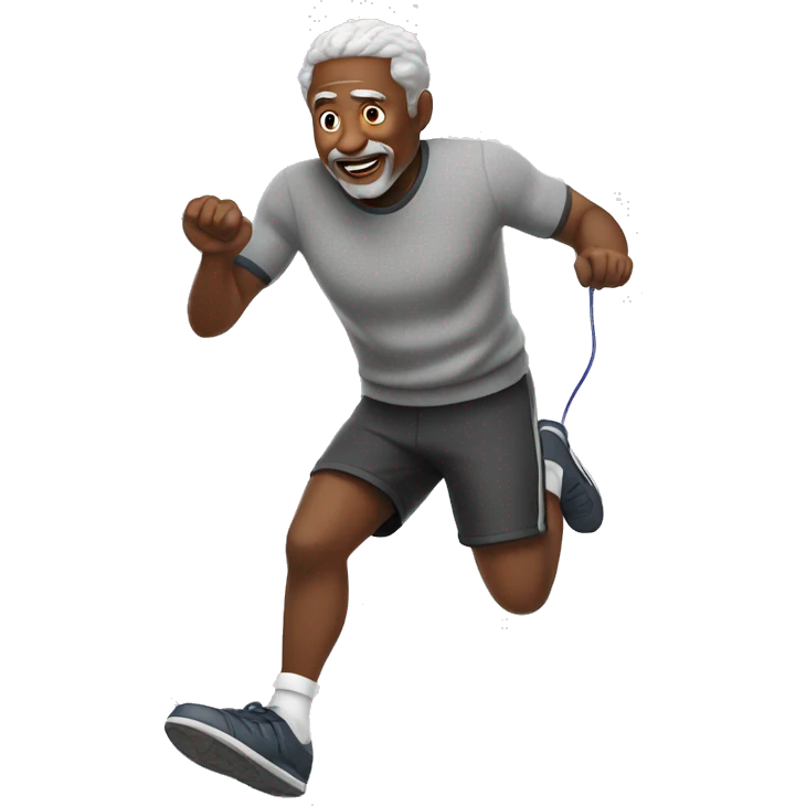 Black older man in sweater jumping rope emoji