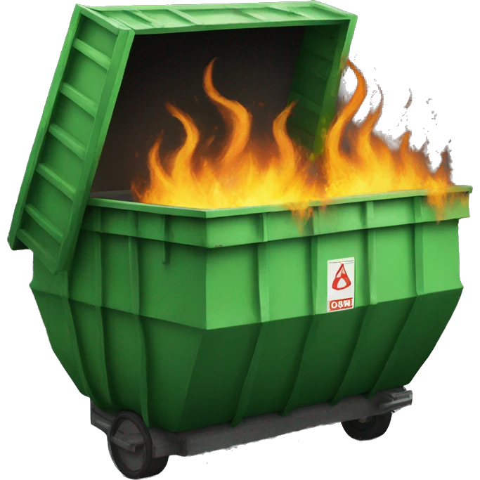 green dumpster with fire emoji