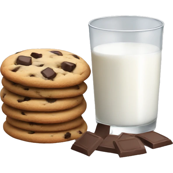 A glass of milk and chocolate chips cookies  emoji