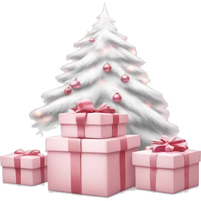 Light pink Christmas gifts under a white Christmas tree  emoji