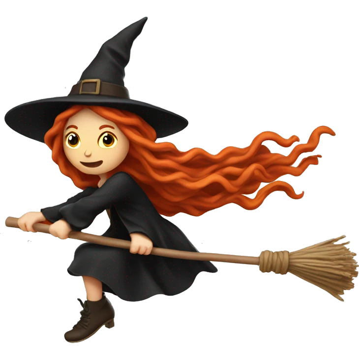 Redhead dreadlocks witch flying on broom emoji