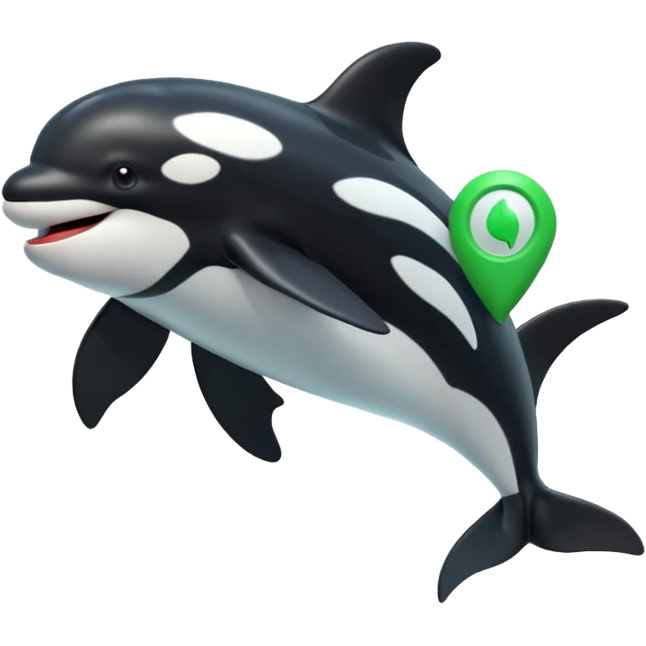 3d Cartoon orca with a green tick icon next to it emoji