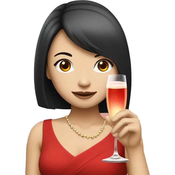 Japanese girl holding a champagne glass in red dress  emoji