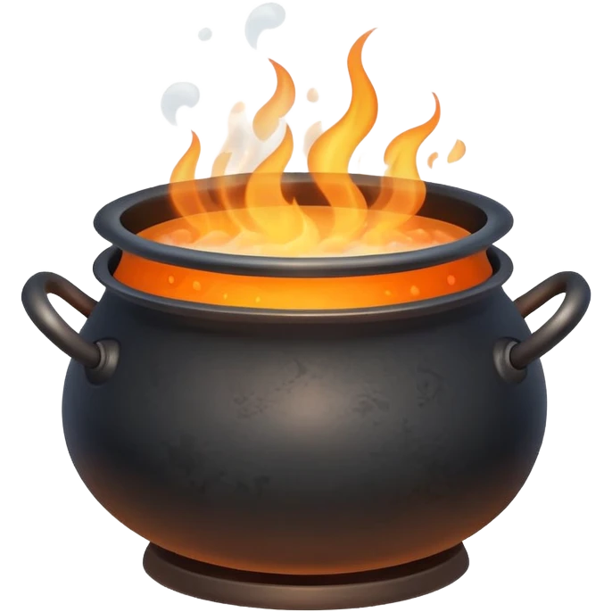 cauldron with boiling water over flames, steam rising emoji