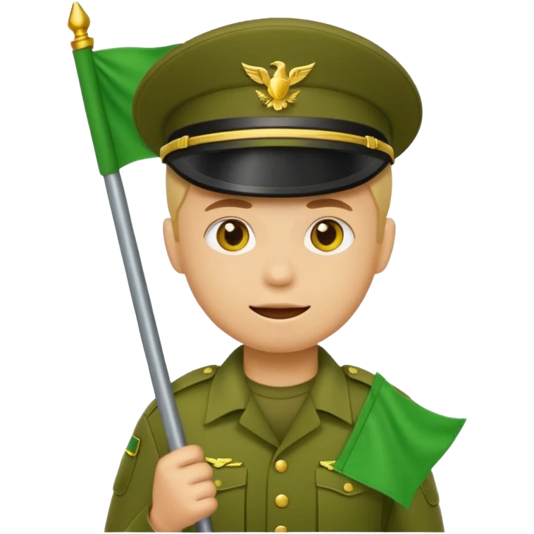 Yellow circle emoji of a soldier holding a green flag emoji