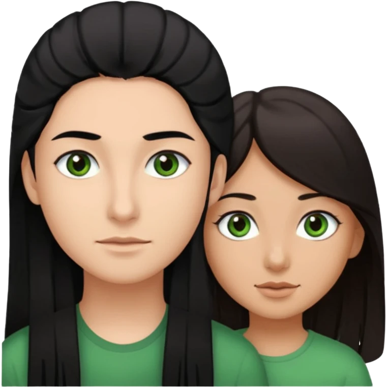  chico pelo negro con ojos grises junto a una chica con pelo castaño largo y ojos verdes emoji