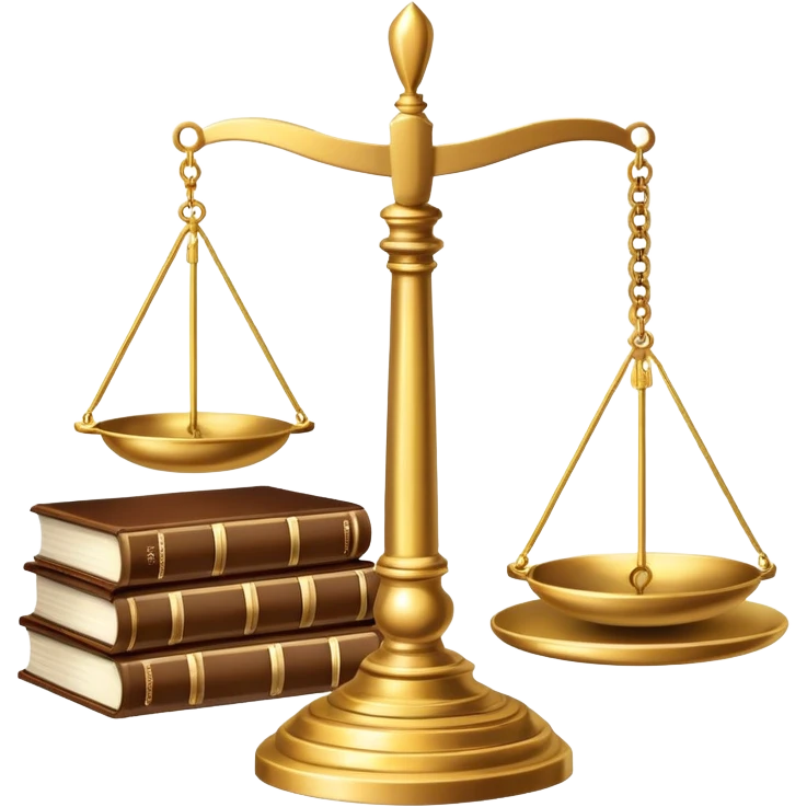 An icon featuring scales of justice, a gavel, and a legal book, symbolizing the study of law. The design includes courthouse pillars in the background, representing authority and legal systems. Transparent background highlights the principles of justice, order, and legal education. emoji