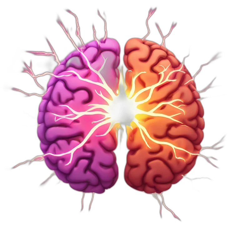 human brain surrounded by electric spark emoji