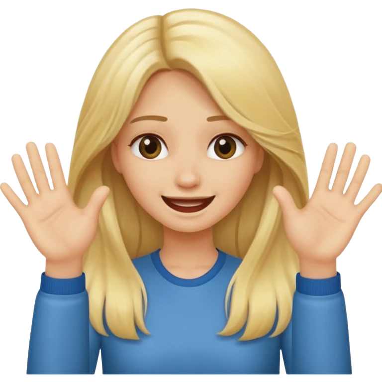 blonde female long hair saying stop smiling funny using both hands emoji
