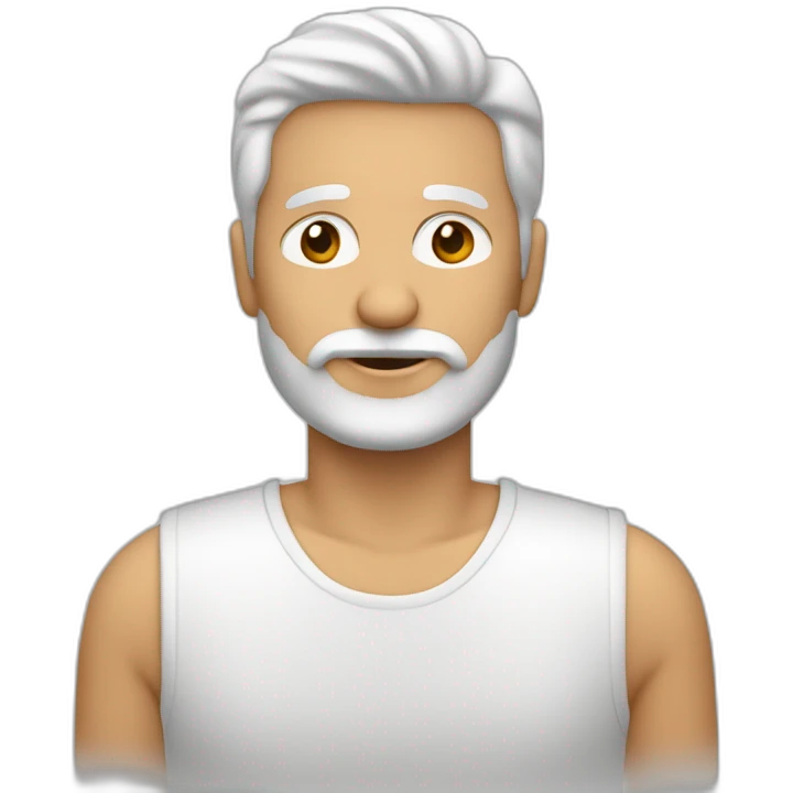 hombre blanco de 60 años, con barba blanca y negra por las canas. Pelo negro y largo, aunque algo escaso por la calvicie. emoji