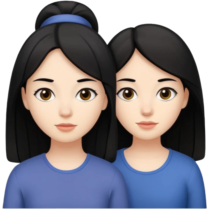 Two sisters one brunette one white with black hair one a little taller than the other.  emoji