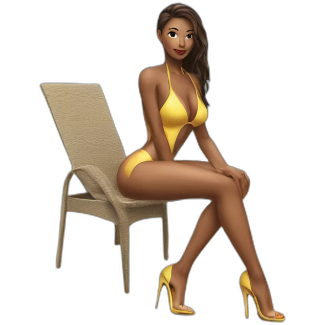 sexy woman back on high heels swimming suit long legs posing emoji