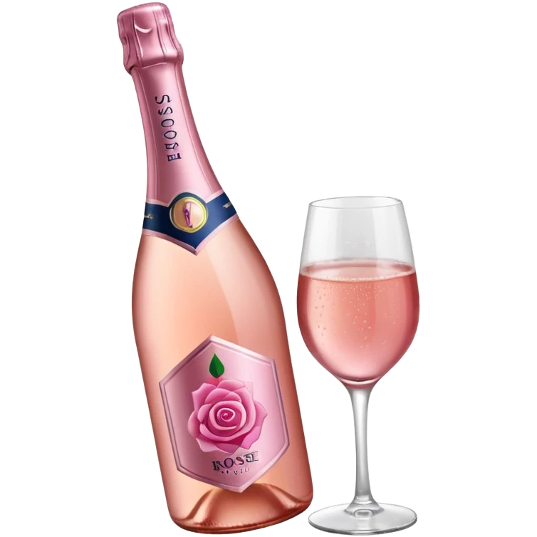 bottle of sparkling rosé with a rose logo on the label, angled to the left, no glass emoji