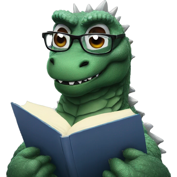 Godzilla reading a book wearing glasses emoji