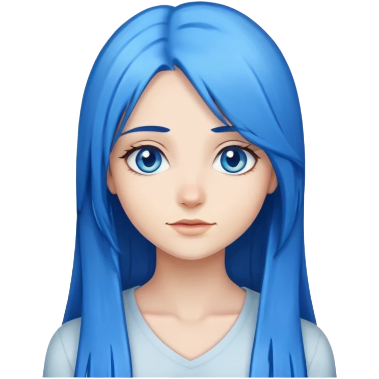 Blue haired blue eyes female really long straight hair emoji