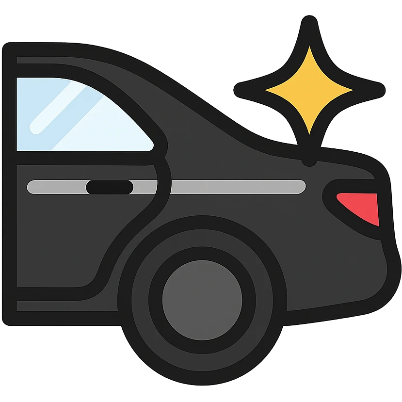 small bright silver or gold star icon conveying perfection on a glossy black high-end car surface, main color glossy black, subtle reflections, emphasis on mirror-like shine, modern and clean, not overloaded emoji