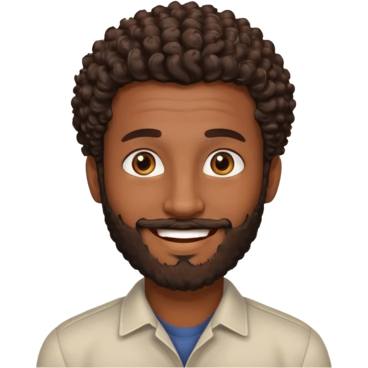 Dark brown skin man with a light beard and a curly   fade haircut with dark brown eyes emoji