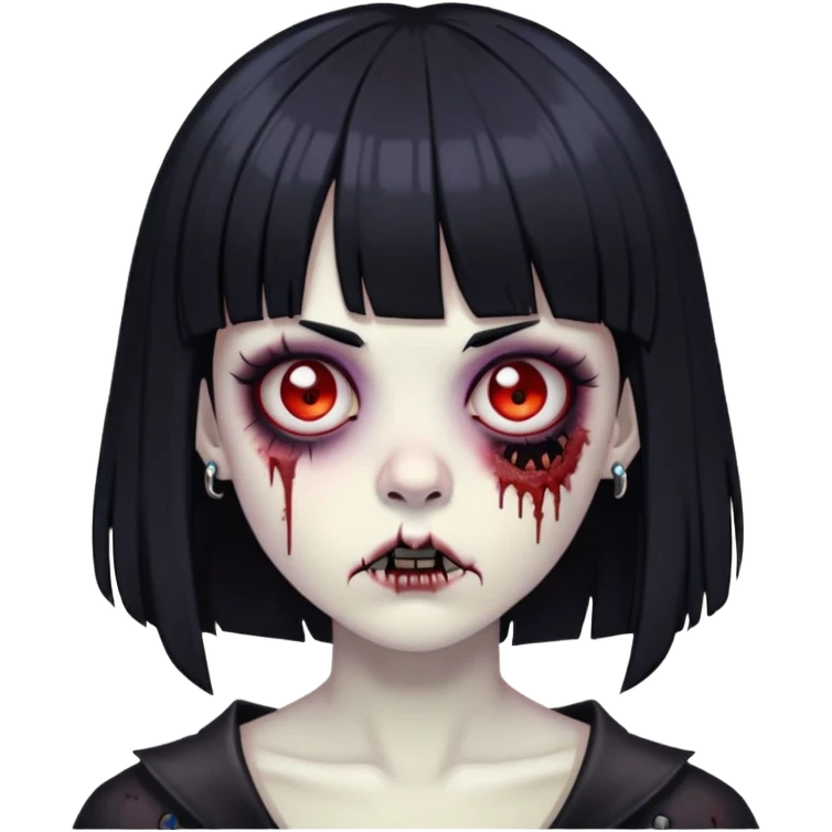 Por favor faça uma zombie de cabelos negros e franja, estilo gótica com piercings  emoji