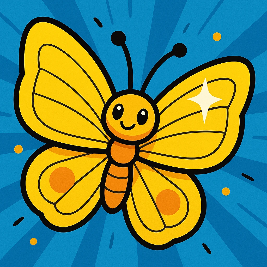 yellow butterfly with shine, vibrant toon style emoji