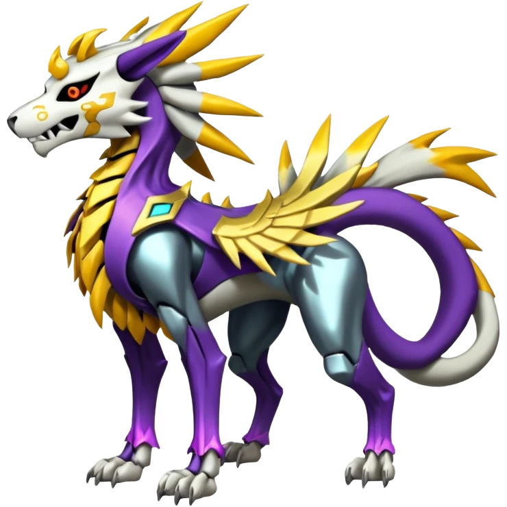 Colorful Skeletal masked armored Solgaleo-Raikou-Pokémon-Digimon-Fakémon-fusion-hybrid-creature, full body emoji