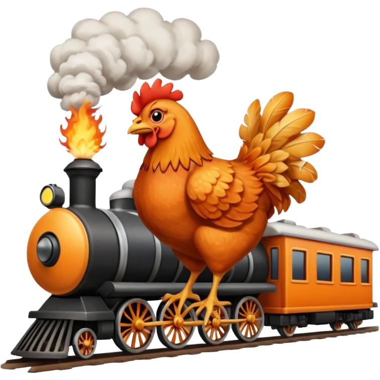 Chicken eating a train while the chicken is exploding emoji