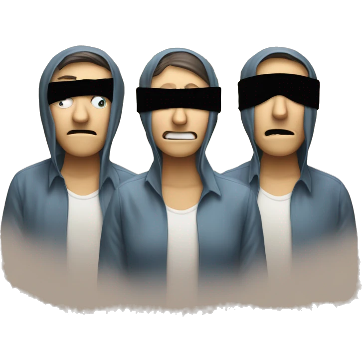 An emoji of three people representing 'see no evil, hear no evil, speak no evil.' One person has their eyes covered with a blindfold, another is covering their ears, and the third is covering their mouth emoji