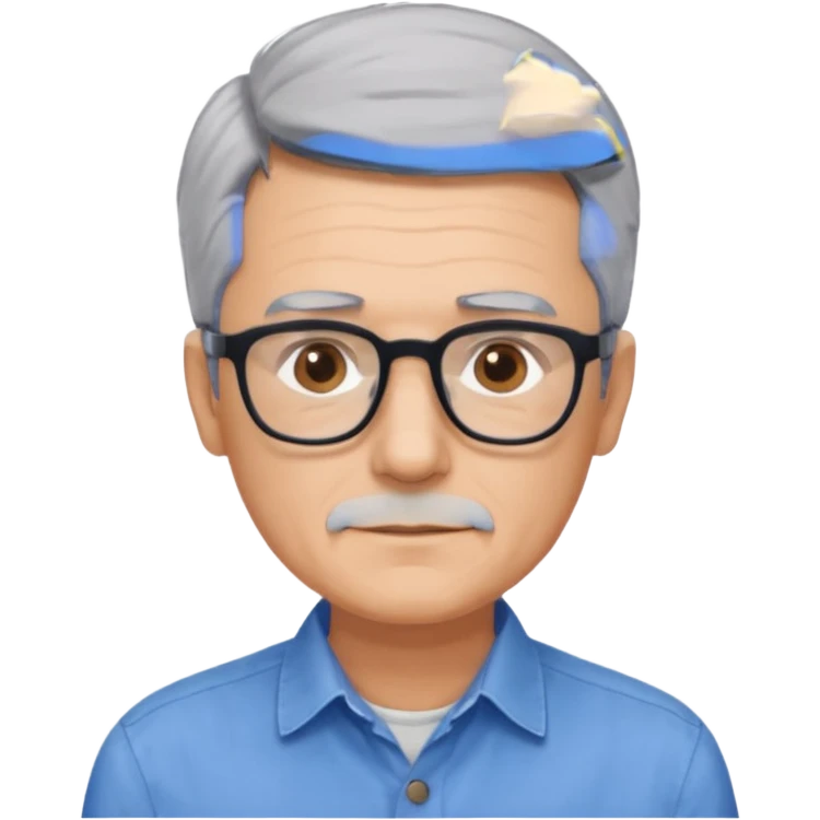 man 60 short grey hair, brown eyes small black rectangle glasses  emoji