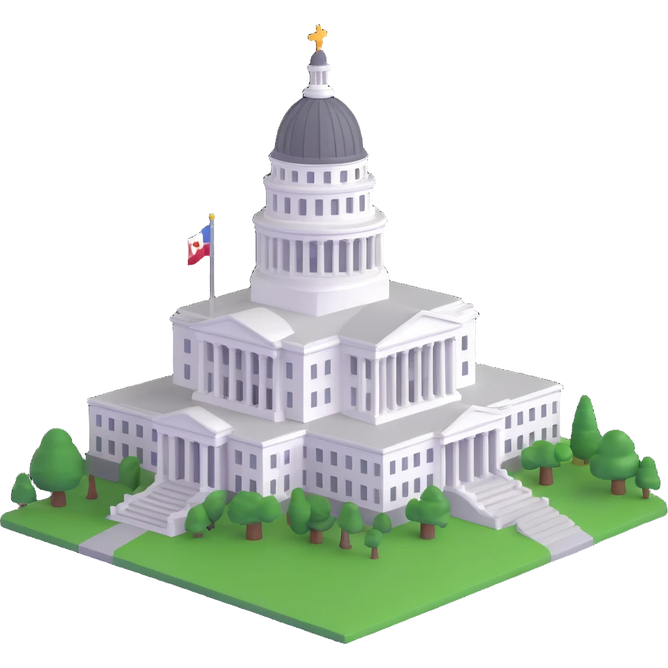 cinematic realistic emoji of the California State Capitol in Sacramento, majestic ornate architecture, lifelike detail, bright regal lighting on a sunny day, building in accurate shade of white emoji