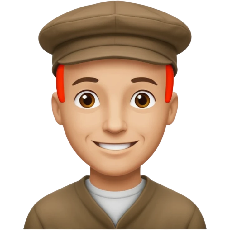 a bald man wearing a old english style cap looking really hopeful emoji