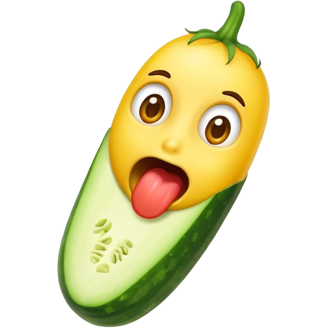 Surprise emoji eating a cucumber emoji