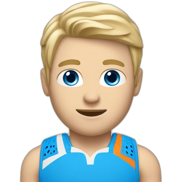 Blonde short hair man, blue eyes playing padel emoji