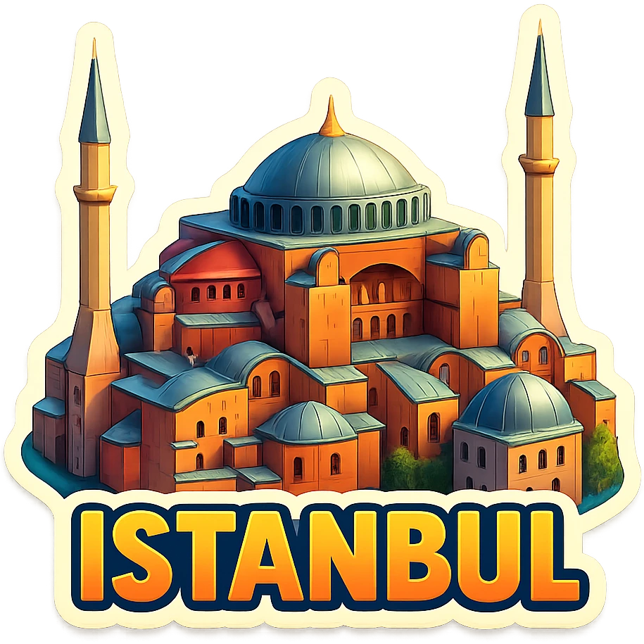 Isometric illustration of Istanbul, featuring photorealistic Hagia Sophia emoji