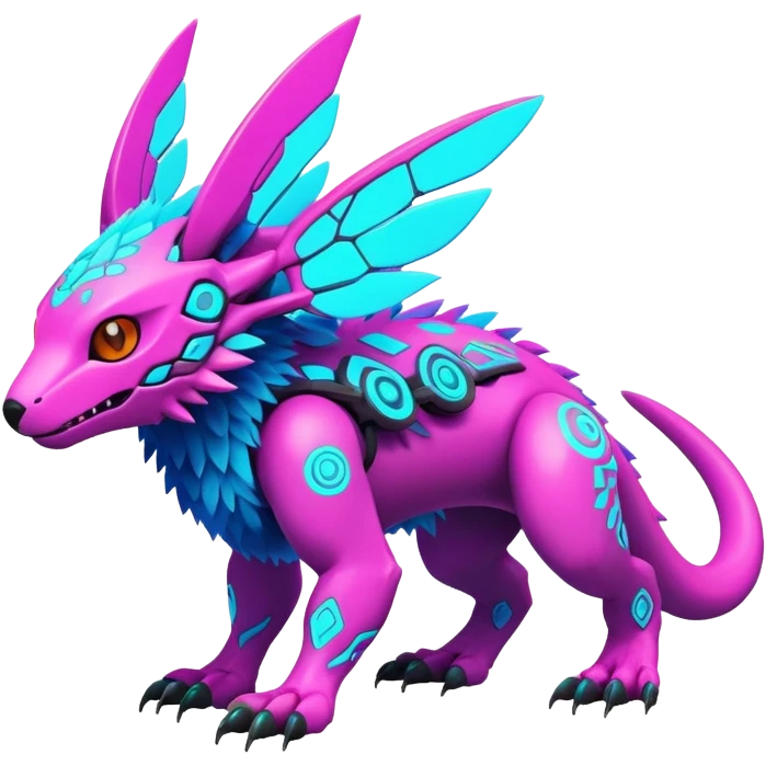 Tropical futuristic lush warm-colored modern colorful neon cyber-Fakémon-Digimon-Trico-creature emoji