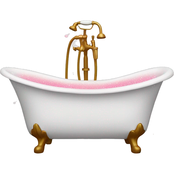 White bathtub with pink and gold accents and bubbles emoji