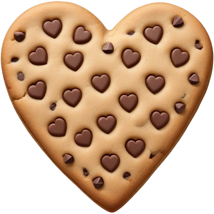 Realistic heart shaped chocolate chip cookie isolated.  emoji