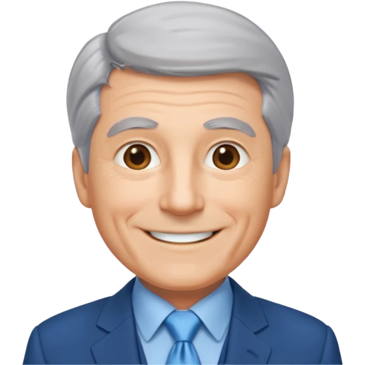 Create an emoji of a 62-year-old man in a blue suit and light blue tie with gray hair. emoji