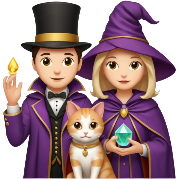 magician couple and their pet cat emoji
