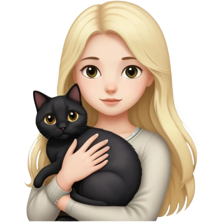 
girl with light long hair and fair skin holds a black British cat in her arms emoji