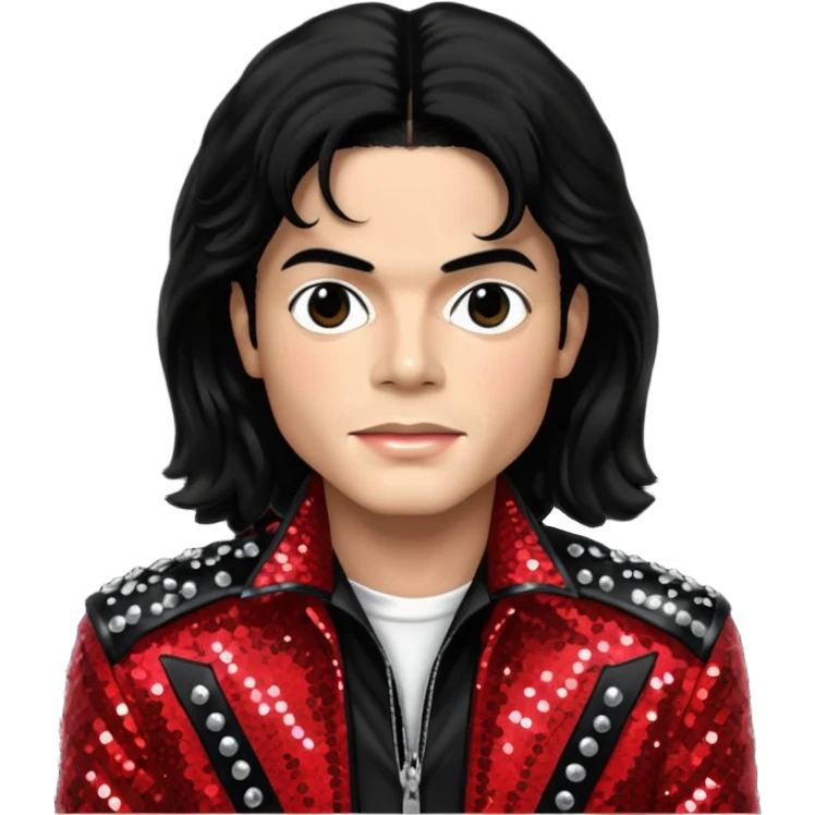 Michael Jackson with black long hair, red sequin jacket, black shirt, light skin emoji