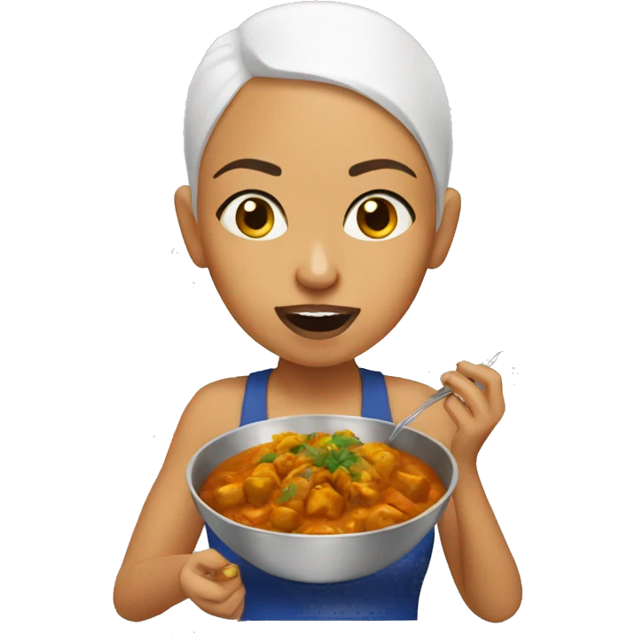 Bald Mexican girl eating curry  emoji
