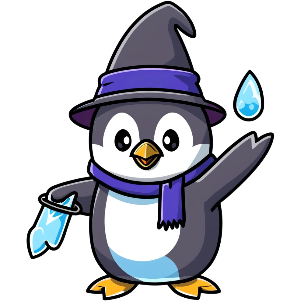 penguin wizard creating ice magic and freezing spell emoji
