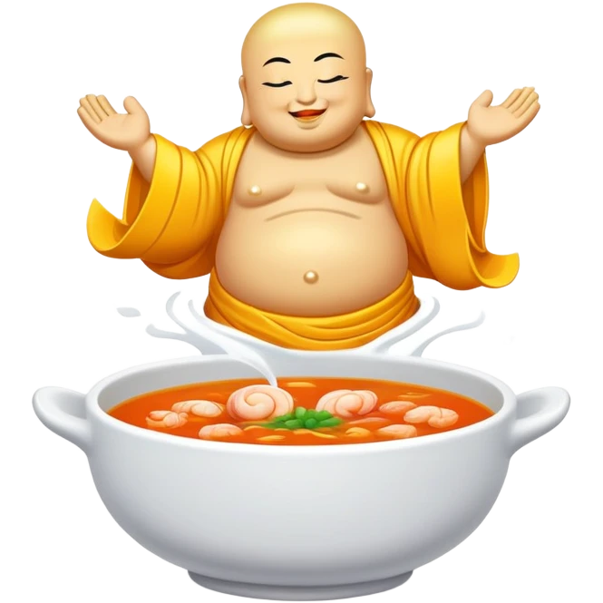 Buddha Jumps Over the Wall luxury soup with seafood and premium ingredients, simplified emoji style with bold outlines and bright colors, cartoon style famous Chinese delicacy emoji