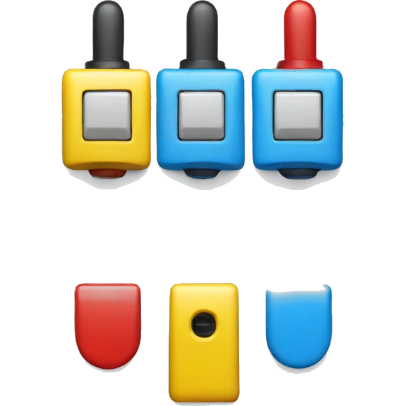 An emoji design featuring three toggle switches. Each switch is distinctly colored: one blue, one yellow, and one red.  emoji