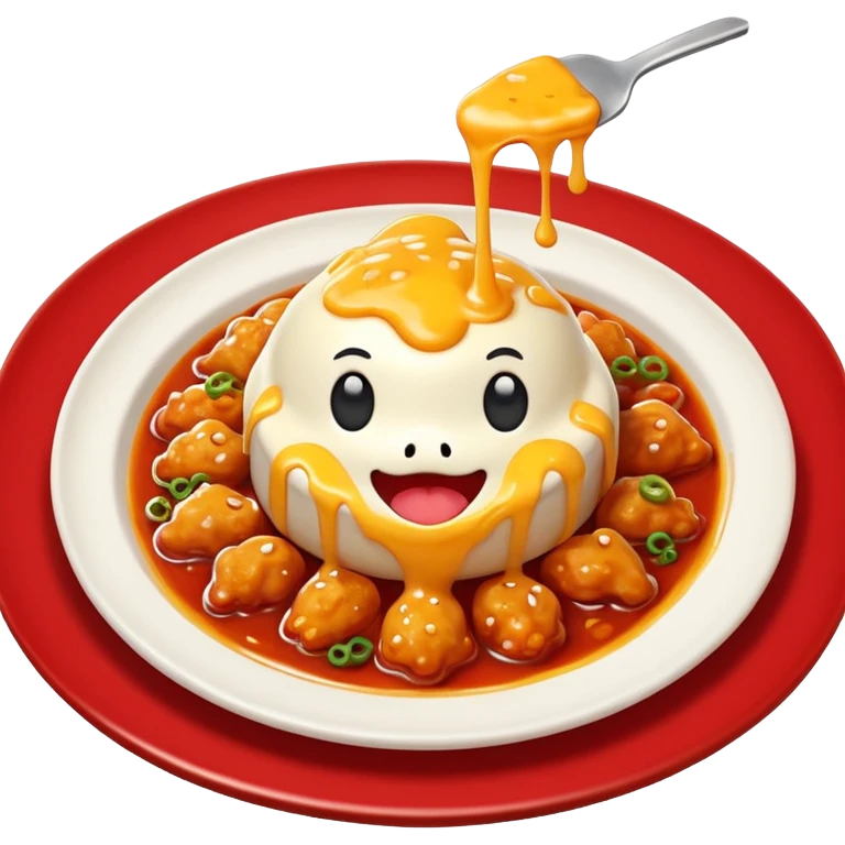 buldak cheese emoji, spicy Korean chicken with melted cheese, cute and expressive emoji