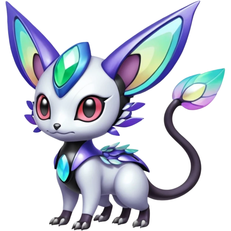 Shiny Colorful glowing glossy smooth soft silky Futuristic Cyber-Vernid-Trico-Meloetta-Latias-Koraidon-Peppercat-Protogen-Pokémon-Digimon-Fakémon-fusion-hybrid-creature emoji