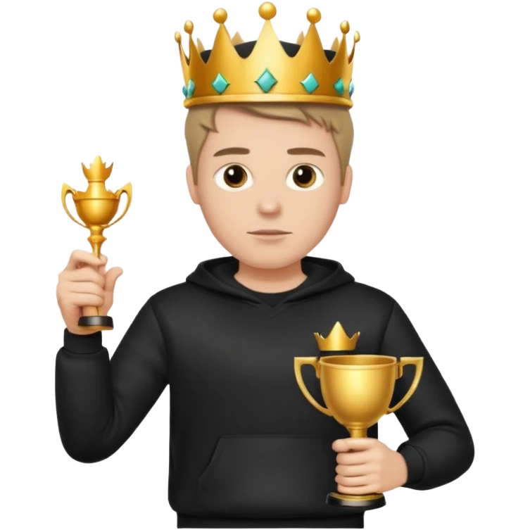 MVP + Gaming + Black sweatshirt + White guy with crown + Tournament Cup  + Gun  emoji
