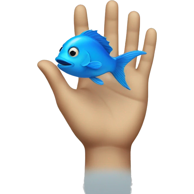 one hand touches the blue fish emoji