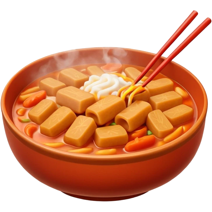 떡볶이, bowl with chopsticks, steam rising, warm colors emoji