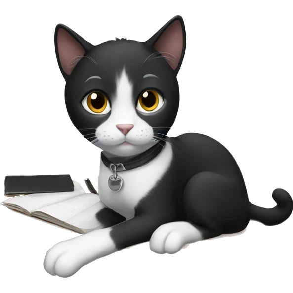 a black and white student cat with his paws on the table emoji